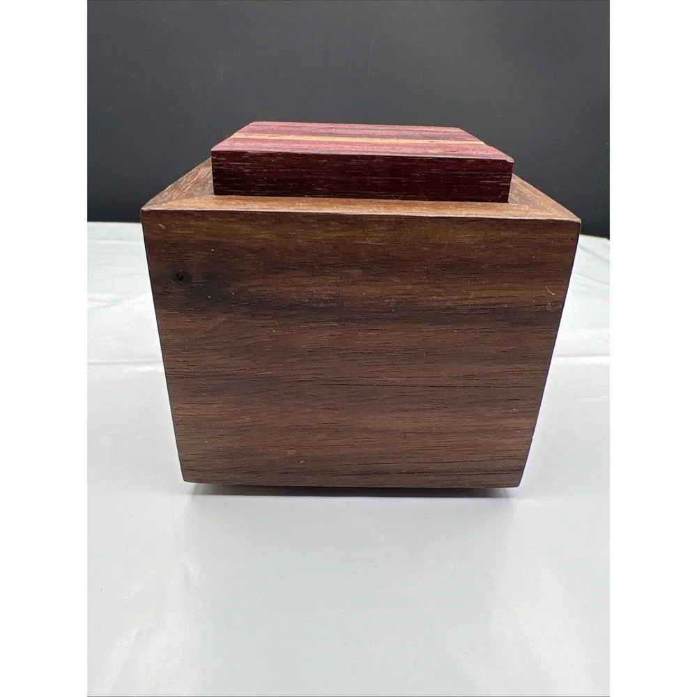 Artisan Handcrafted Wooden Box Signed Emily Johnson Purpleheart Walnut Cube 3.5